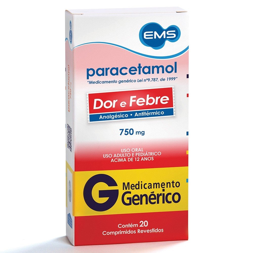 Comprar Paracetamol 750mg Genérico Ems C/ 20 Comprimidos